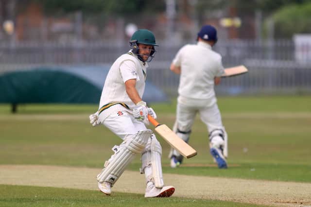 Casey Rudd struck 49 and took two wickets in Brid's win at Harrogate 2nds. Photo by TCF Photography