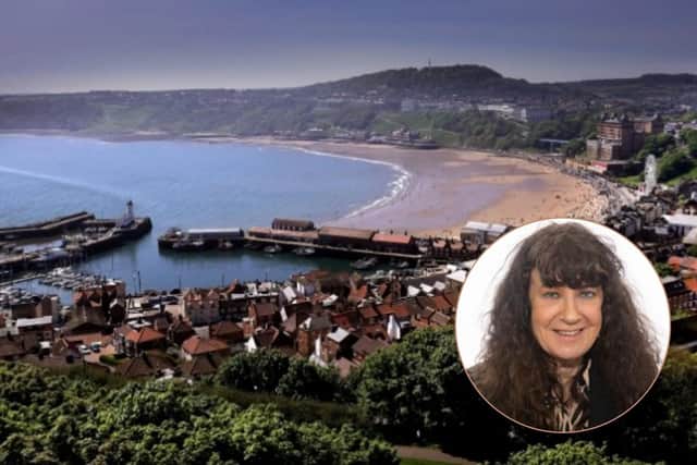 View towards Scarborough piers from the castle and, inset, Coun Janet Jefferson.