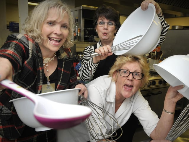 St Catherines Hospice charity pudding tasting - staff Penny Campbell, Carolyn Jackson, Catering Manager Pam Jones.
140710