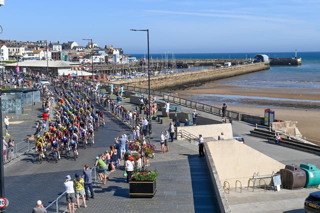 Here the cyclists are passing through the seaside town of Bridlington.