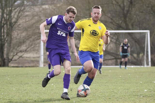 Bridlington Spa, purple kit, defeated Little Driffield 4-3 in the ER Division 2 clash.