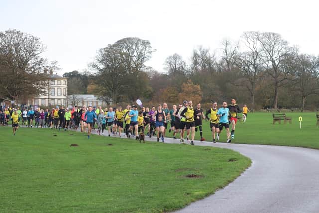 The athletes race away from the start-line at the 500th Sewerby Parkrun, held on Saturday November 19 2022