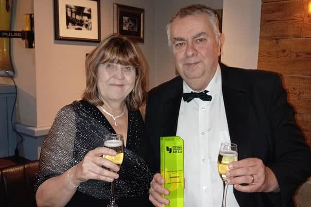 Three B’s Micropub owners Mark and Cheryl Bates with the Yorkshire Post Best Pub or Brewery trophy.