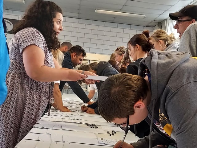 Students bustling and picking up their results!