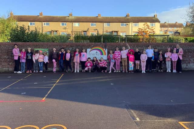 Snainton School youngsters wear pink.