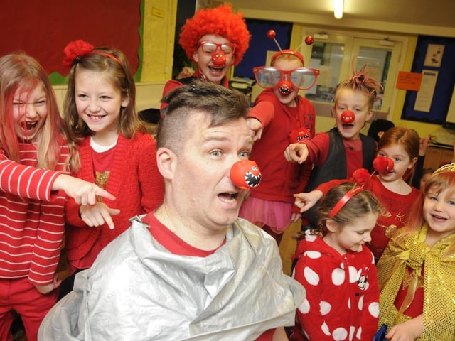 Headteacher at Danby School Clive Hellawell has his head shaved into a mohican for Comic Reliefpicture: Ceri Oakes, w131104c