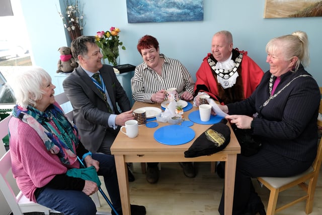Kingfisher Cafe opens - pictured are Rosemary French, High Sheriff Chris Henson, Kathryn Fraser, Mayor and Mayoress Rick and Kim Arrand. picture: Richard Ponter