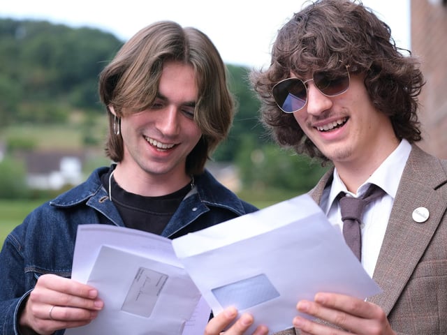 Jacob Oliver and Dylan Riley share their results.
Jacob received an A* in Art, A in Film and an A in Philosophy. He will go on to study Fine Art Photography at Glasgow School of Art.
Dylan received an A in Graphics, B in Music and a B in English Language