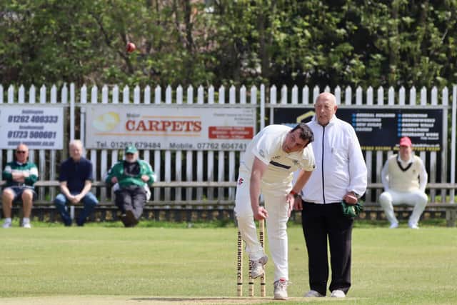 Bridlington 2nds in bowling action against Thornton Dale.