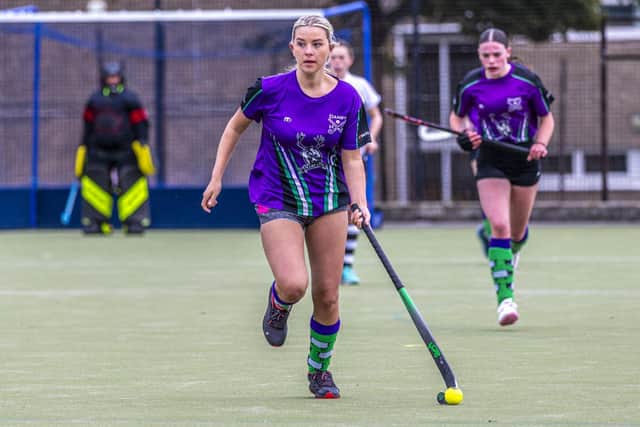 Saphron Verrill in action during Danby Ladies 2s' home loss to Pickering. Photo by Brian Murfield