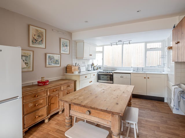 The bright and well equipped dining kitchen.