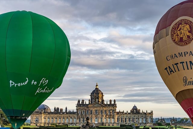 Castle Howard looking majestic as these two Hot Air Balloons frame the stately home.