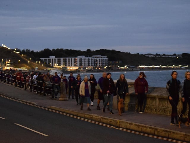 Scarborough seafront at dawn as the sun starts to rise.
