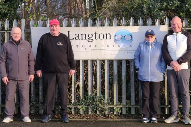 From left, runners-up Ian Hadden and Kenny Wale, and Dukes Park Drawn Pairs Merit winners Sue Holdsworth and Alan Landers.