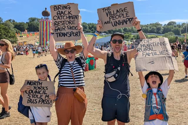 The protests over changes to the home-to-school transport policy in North Yorkshire spread to Glastonbury Festival last weekend