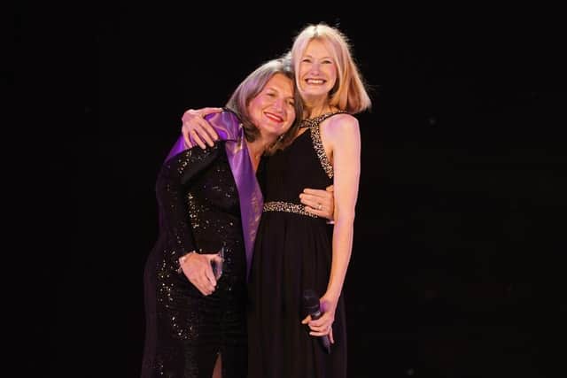 Tina Boden (L) receives her award from former classmate Sally-Ann Fawcett. Photo: Brian Hayes Photography.
