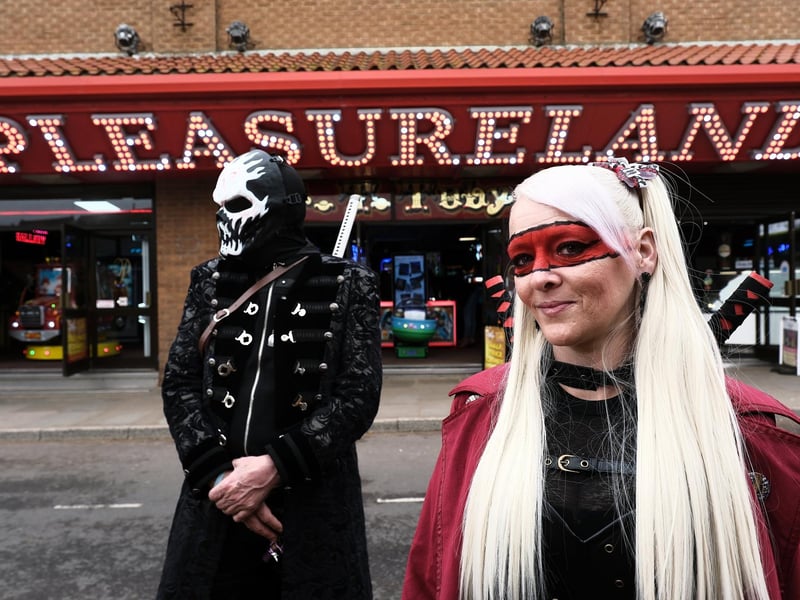 Goth Weekend visitors by the amusements.
