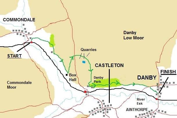 A map of the walk from Commondale to Danby.