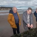 Left to right, North Yorkshire Council’s leader, Cllr Carl Les, Professor Darren Gröcke from Durham University and the council’s chief executive, Richard Flinton, at Scarborough’s South Bay.
