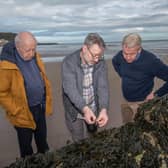 Left to right, North Yorkshire Council’s leader, Cllr Carl Les, Professor Darren Gröcke from Durham University and the council’s chief executive, Richard Flinton, at Scarborough’s South Bay.