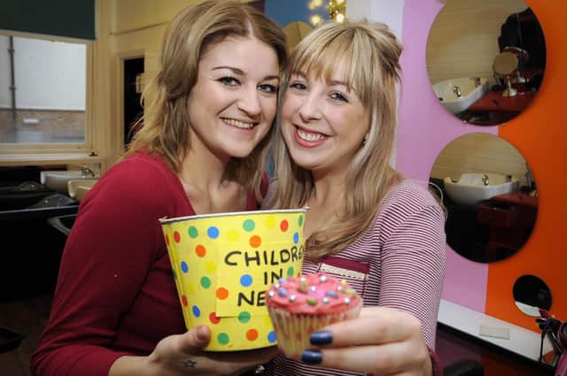 Children in Need: Lou Tweedale, left and Corey Buck of Zulu hair salon dressed up in the pyjamas and sold buns to raise funds for Children in Need.