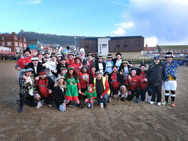 Charter Mayor of Scarborough Janet Jefferson with Dickie Bird and the teams