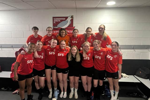 SFS Women's U21s celebrate beating UFCA 4-1.