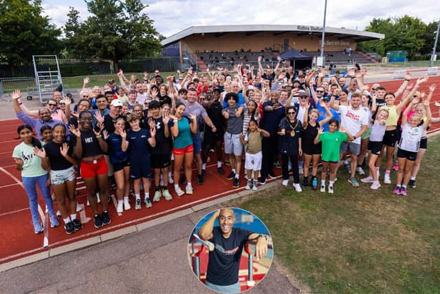 Everyone Active sporting champions and, inset, former GB athlete Colin Jackson.