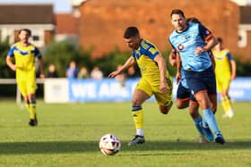 Alex Brown in action for Boro at Beverley Town. Photo by Zach Forster