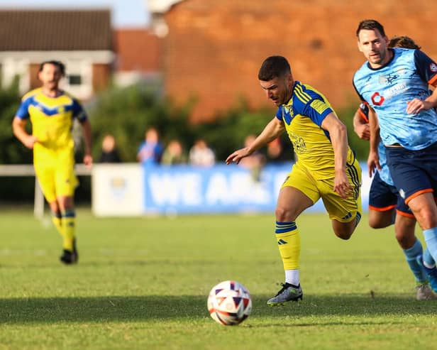 Alex Brown in action for Boro at Beverley Town. Photo by Zach Forster
