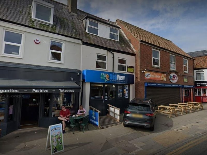 The Seaview is a fish and chip shop takeaway and cafe located on Queen Street, near Bridlington harbour. It is known for being dog friendly and for serving homemade mushy peas.