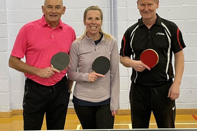 Scarborough Table Tennis League Division One champions Premier Club Eagles, are, from left, Pete Kirk, Naomi Edwards and Ashley Hodgson.