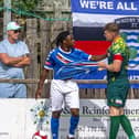 Hebburn skipper Aidan Heywood tangles with Donald Chimalilo. Photo by Brian Murfield