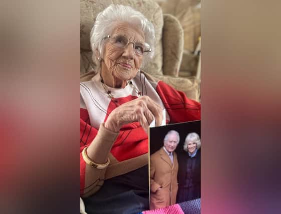 Glaisdale's Joyce Rhea celebrates turning 100, with her card from King Charles and Camilla.