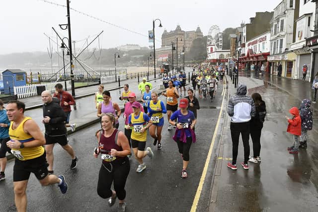 Scarborough 10K in the pouring rain - racing down Scarborough's seafront. photo: Richard Ponter