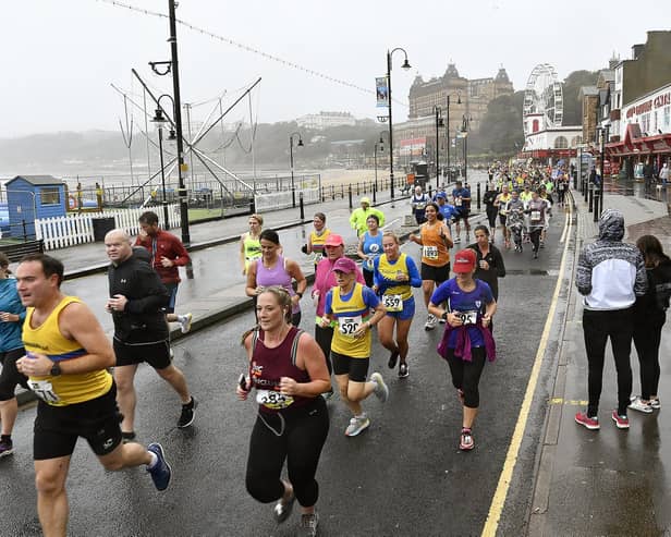 Scarborough 10K  in the pouring rain - racing down Scarborough's seafront. photo: Richard Ponter