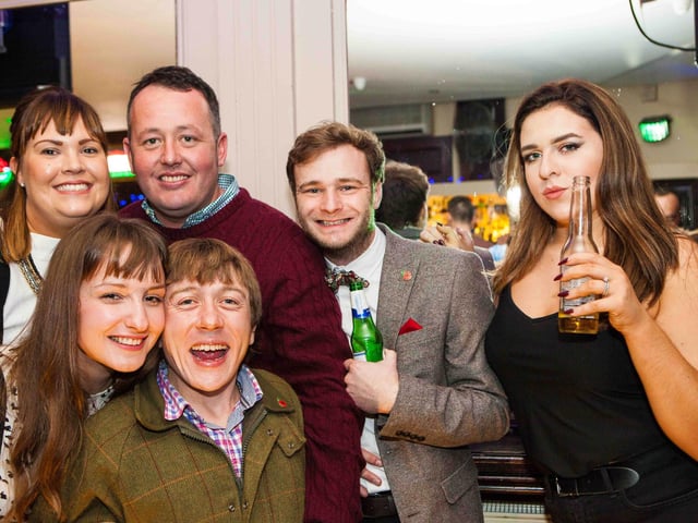 Sophie, Charlotte, Sam, Leo, James, and Becky in Bar2B.