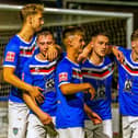 From left, Connor Simpson, Aaron Haswell, Alfie Doherty, Jacob Gratton and Coleby Shepherd celebrates Grattan's first penalty. PHOTO BY BRIAN MURFIELD.