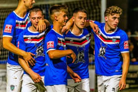 From left, Connor Simpson, Aaron Haswell, Alfie Doherty, Jacob Gratton and Coleby Shepherd celebrates Grattan's first penalty. PHOTO BY BRIAN MURFIELD.