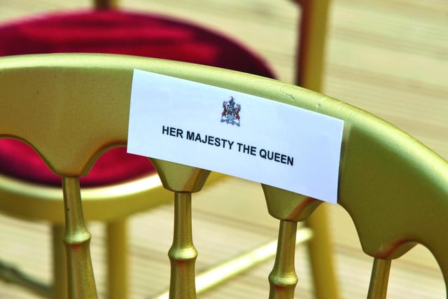 The Queen's chair, neatly labelled for her.
102037g