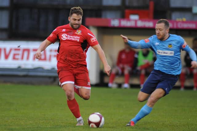 Andy Norfolk was on target for Brid Town in one of their wins against Brighouse Town last season.    PHOTOS BY DOM TAYLOR