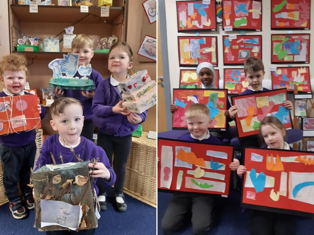 Youngsters show off their excellent work.