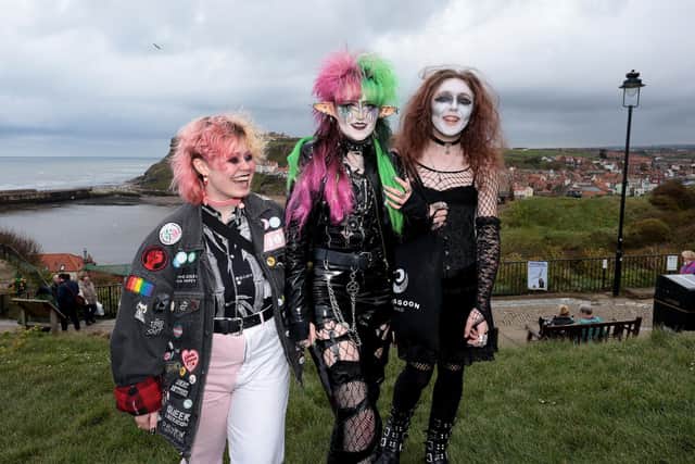 Enjoying the afternoon at Whitby Goth Weekend.