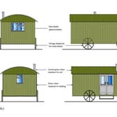 Proposed shepherd's huts at Orchard Lodge, Flixton.
