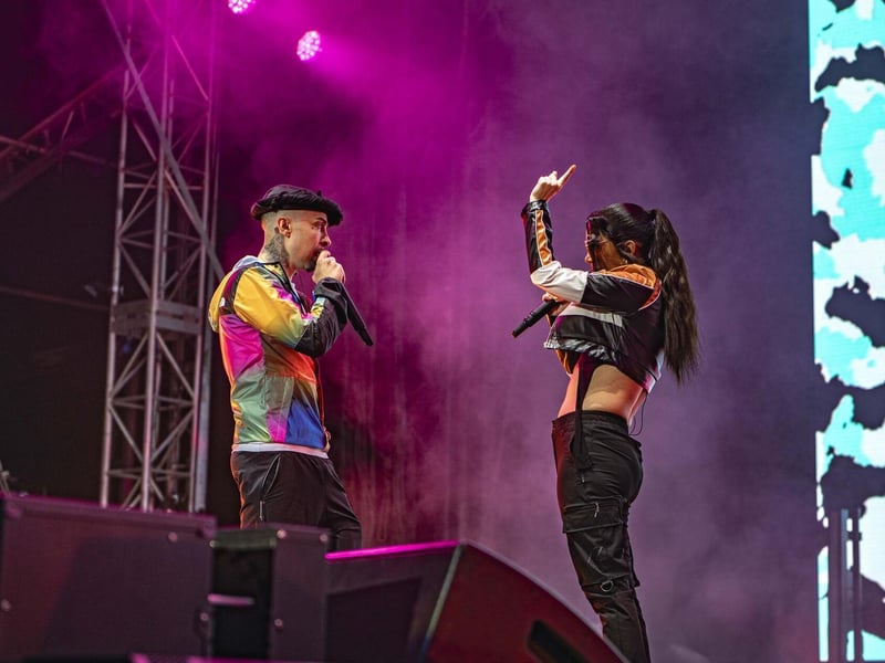 Dappy and Tulisa of N-Dubz perform another song.