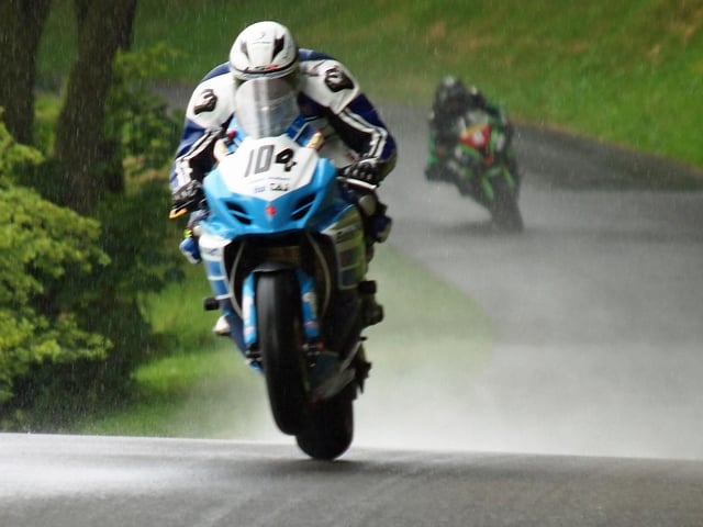 Daley Mathison flies over Jeffries Jumps during the wet Spring Cup race.