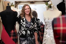 Dress designer and maker Isabelle Randall in her Woodend studio