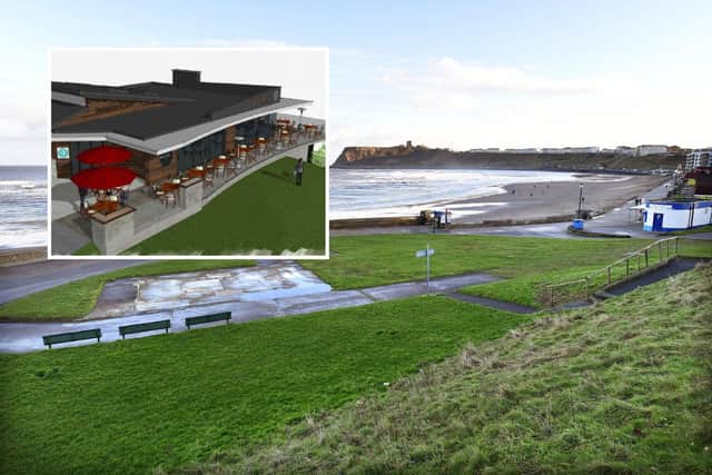 Developers wanted to build a new café on "the bulge". Inset, an artist's impression of what the building could have looked like.