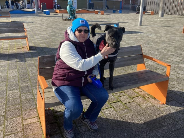 Carol and her dog Thor enjoyed the sunshine on Bridlington seafront.