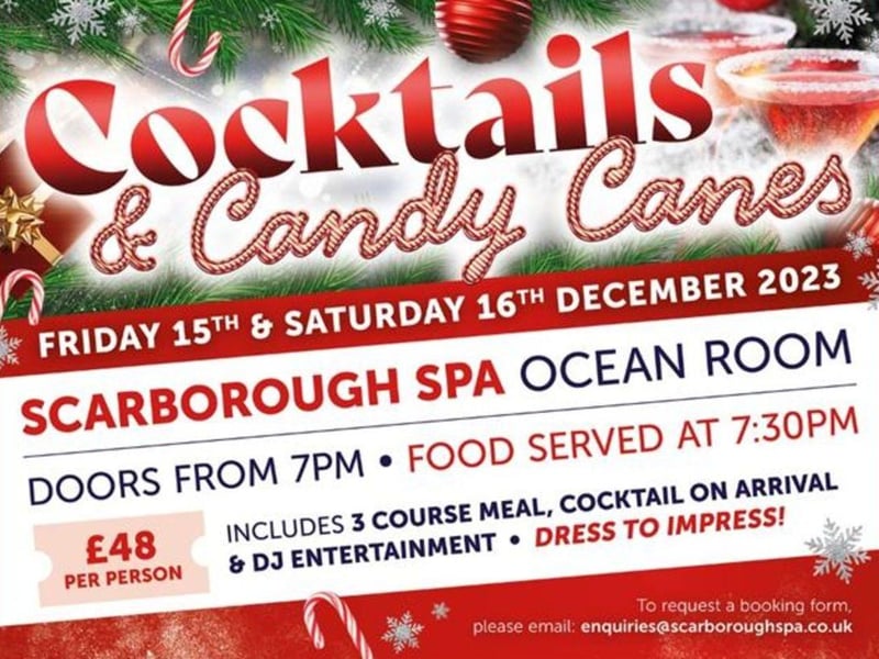 'Cocktails and Candy Canes' is coming to Scarborough Spa on December 15 and 16. Scarborough Spa's Christmas Party Nights are back! There's no better way to create new memories with friends and colleagues than with the 'Cocktails and Candy Canes' Party Nights packed with laughter and good times. Enjoy a cocktail and tuck into a three course festive meal before dancing the night away with hits you're bound to remember!
